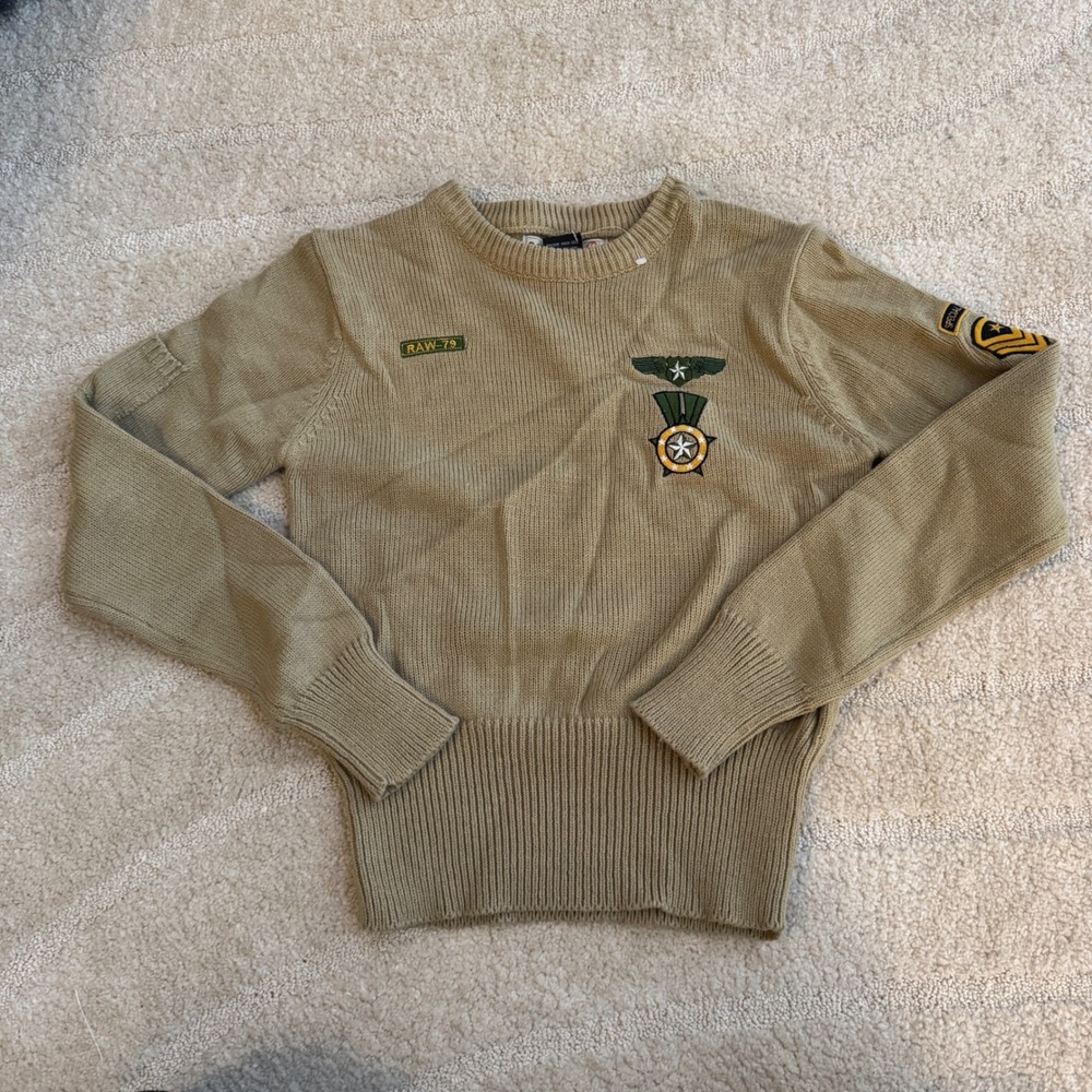 RAW-79 Tan Military‎ Special Forces Embroidered Patch Crewneck Sweater